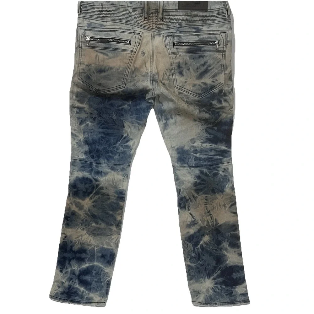 Rock Revival Daviday Jeans Skinny Stretch Blue Dye Zipper Biker Men Size 42 New